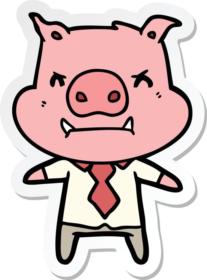 sticker of a angry cartoon pig boss vector