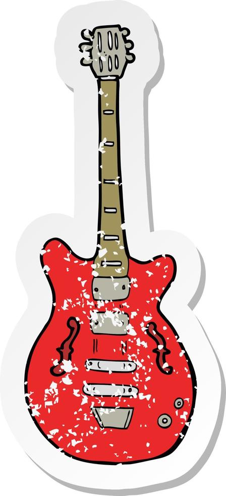 retro distressed sticker of a cartoon electric guitar vector