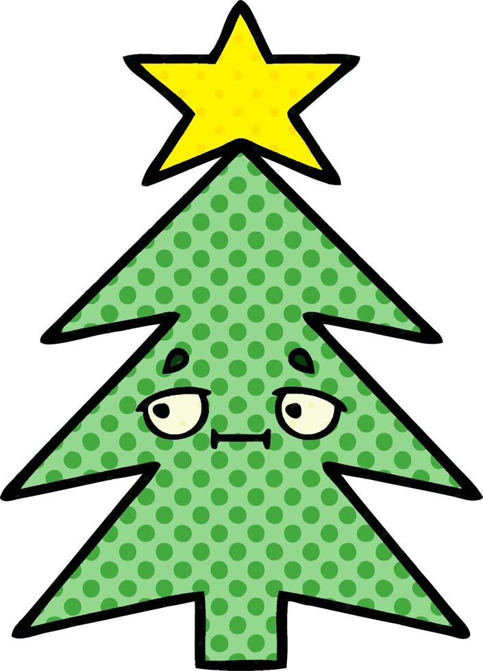 árbol de navidad de dibujos animados de estilo cómic vector