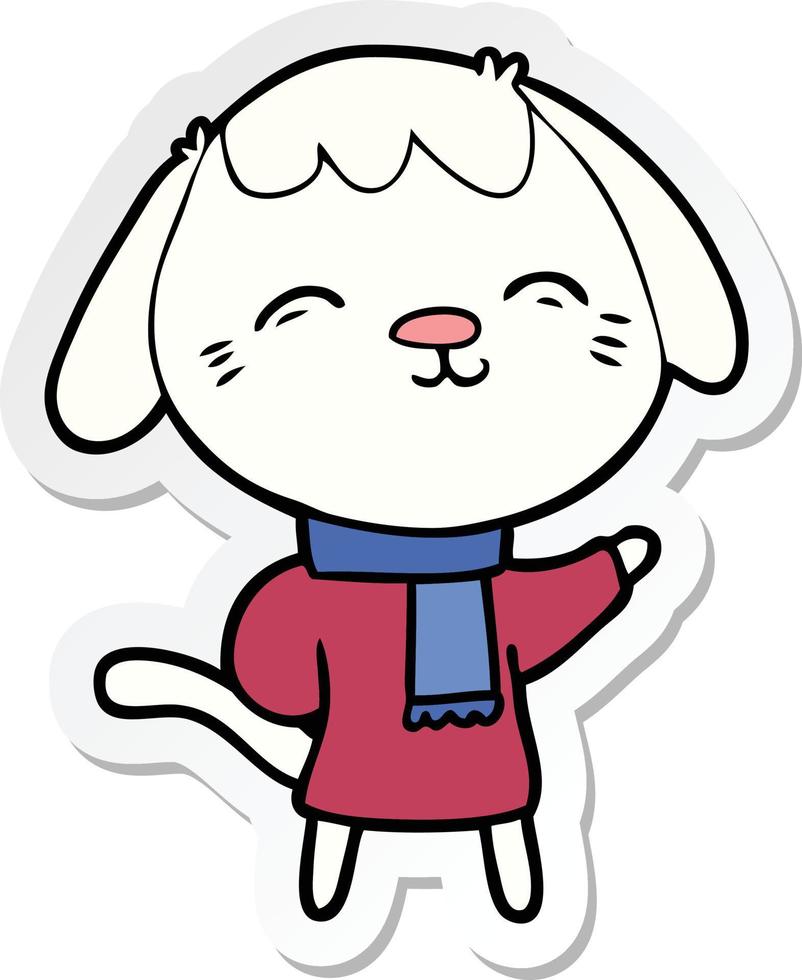 sticker of a happy cartoon dog in winter clothes vector