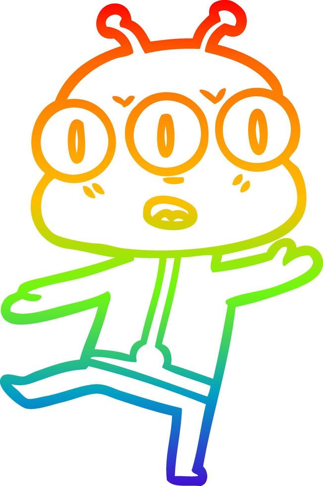 rainbow gradient line drawing cartoon three eyed alien vector