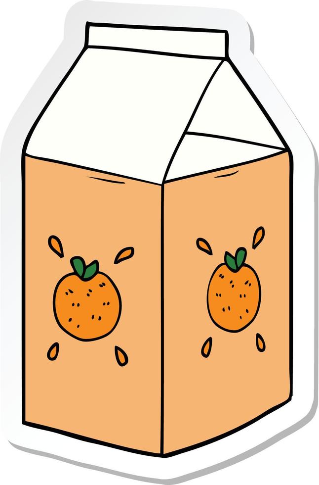 pegatina de un cartón de jugo de naranja de dibujos animados vector