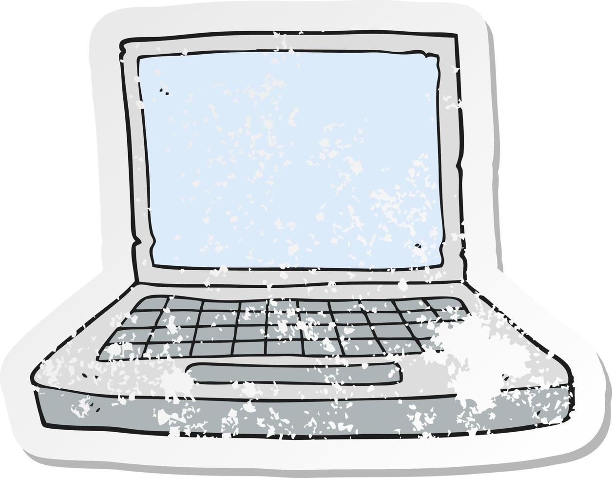 retro distressed sticker of a cartoon laptop computer vector