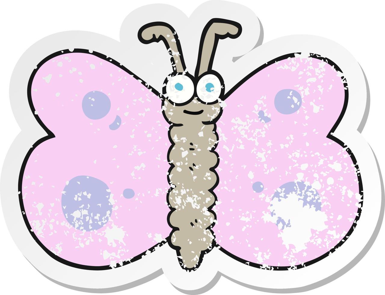 retro distressed sticker of a cartoon butterfly vector