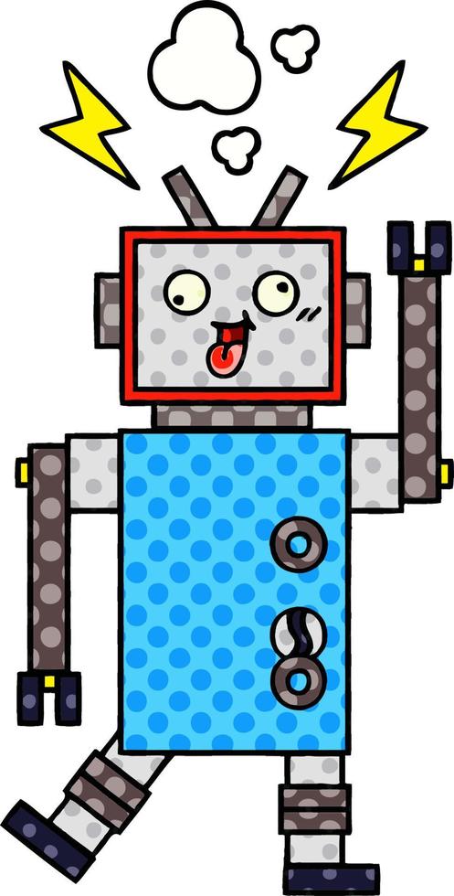 comic book style cartoon crazy broken robot vector