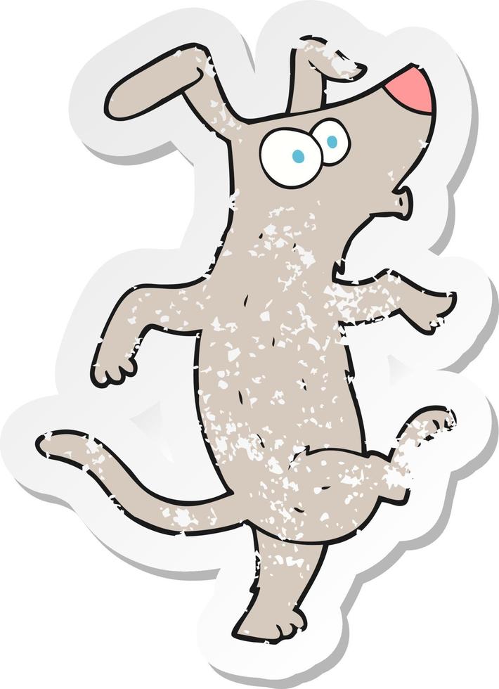 retro distressed sticker of a cartoon dancing dog vector