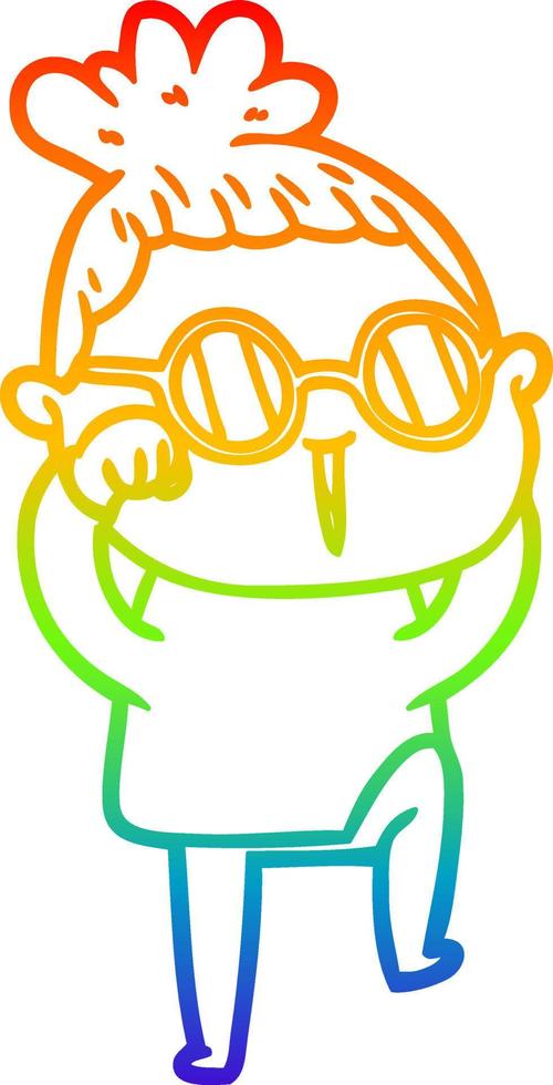 rainbow gradient line drawing cartoon woman wearing spectacles vector