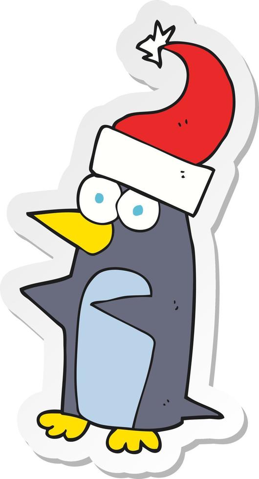 sticker of a cartoon christmas penguin vector