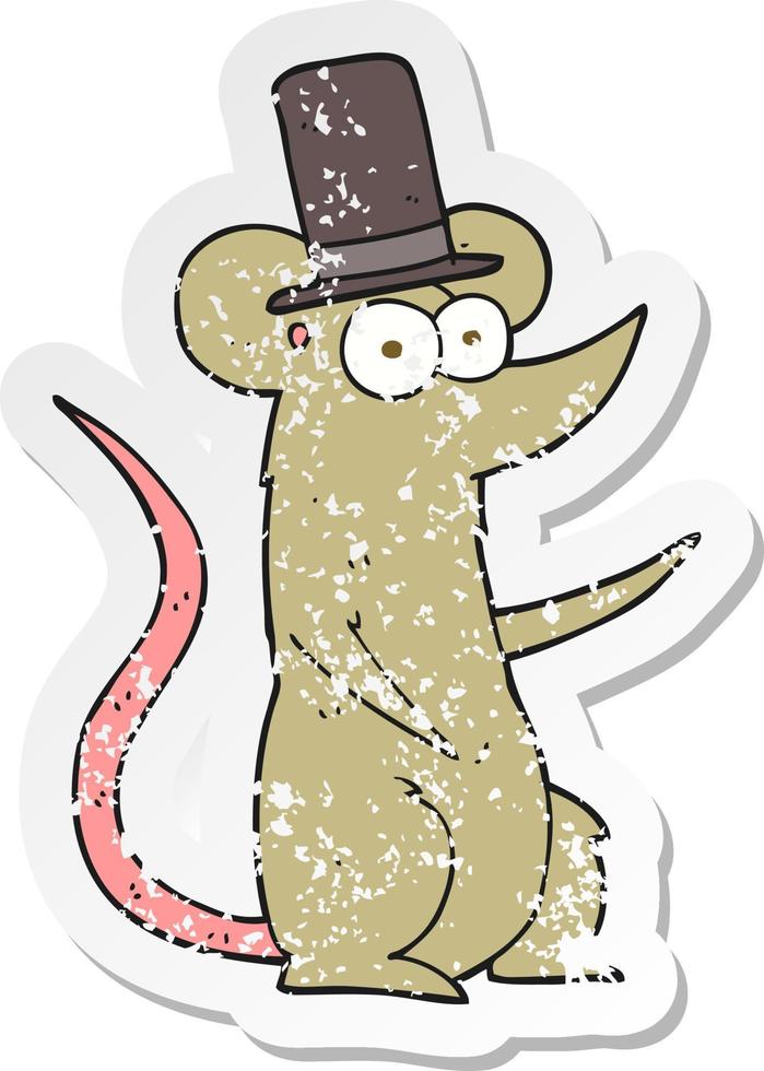 retro distressed sticker of a cartoon mouse wearing top hat vector