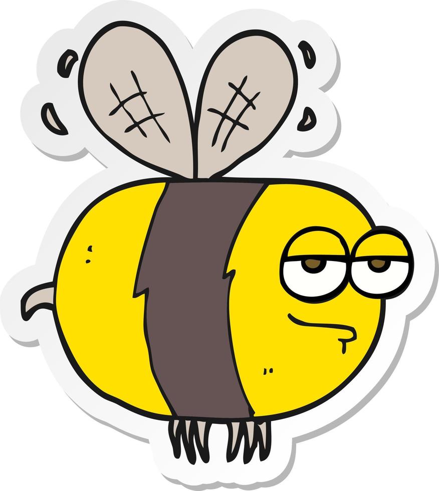 sticker of a cartoon unhappy bee vector