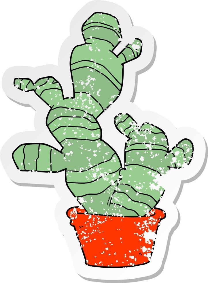 distressed sticker of a cartoon cactus vector