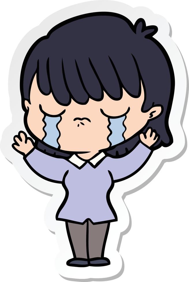 sticker of a cartoon woman crying vector