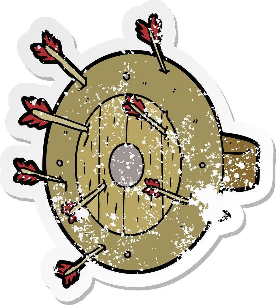 distressed sticker of a shield full of arrows vector