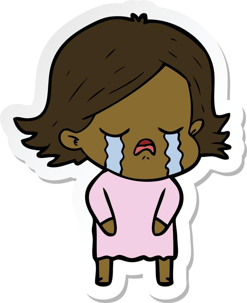 sticker of a cartoon girl crying vector