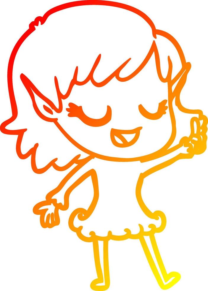 dibujo de línea de gradiente cálido niña elfa de dibujos animados feliz vector