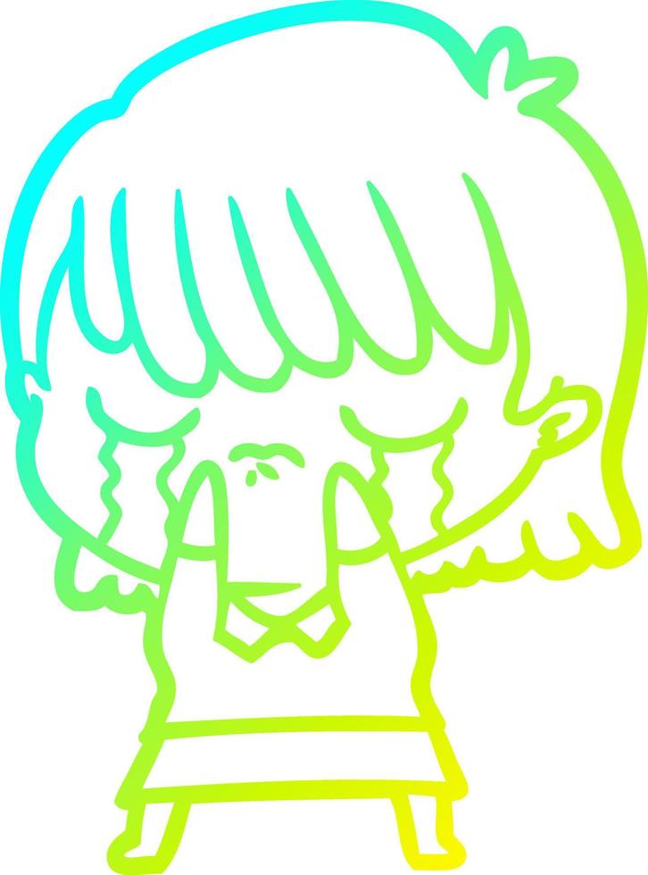 cold gradient line drawing cartoon woman crying vector