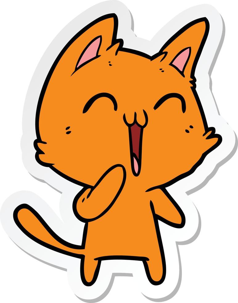 sticker of a happy cartoon cat meowing vector