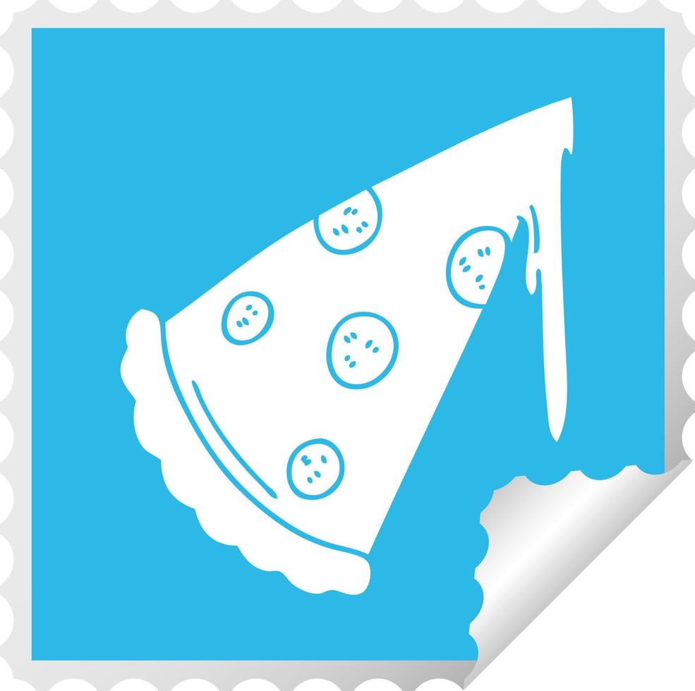 quirky square peeling sticker cartoon slice of pizza vector