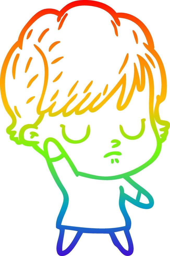 rainbow gradient line drawing cartoon woman vector