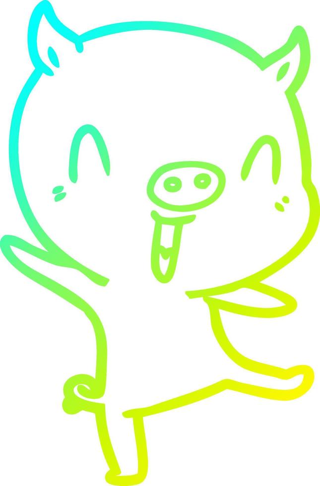cold gradient line drawing cartoon pig dancing vector
