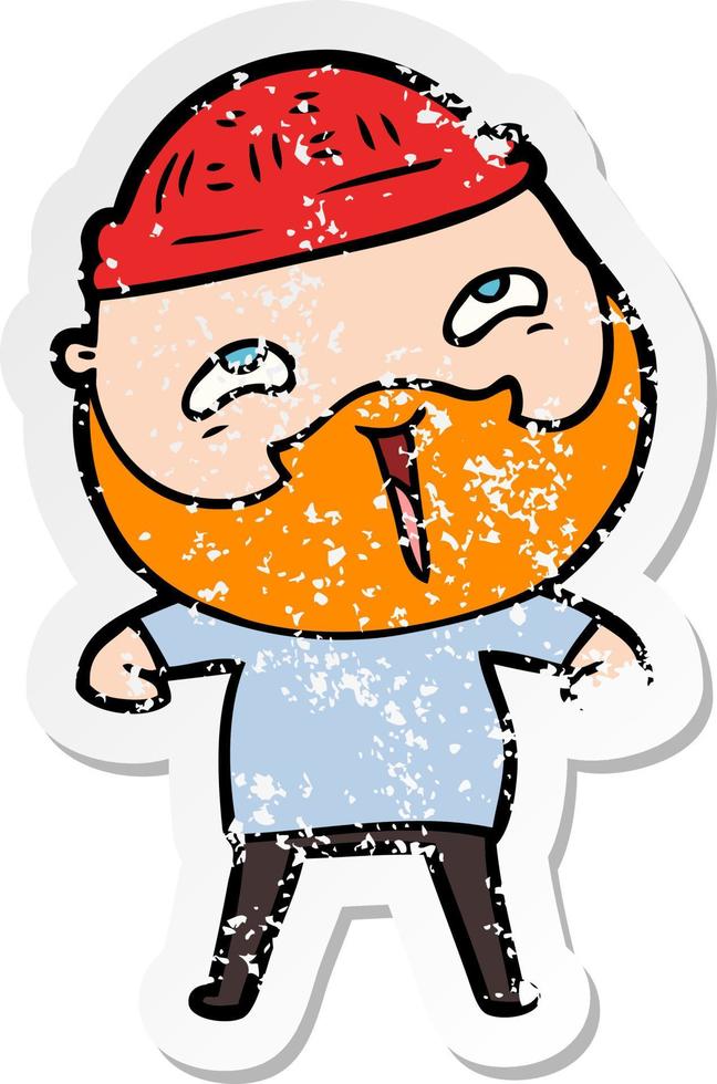 distressed sticker of a cartoon happy bearded man vector