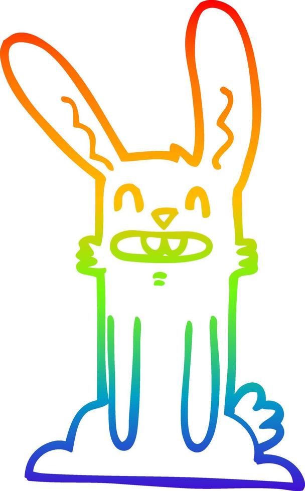 rainbow gradient line drawing cartoon rabbit vector