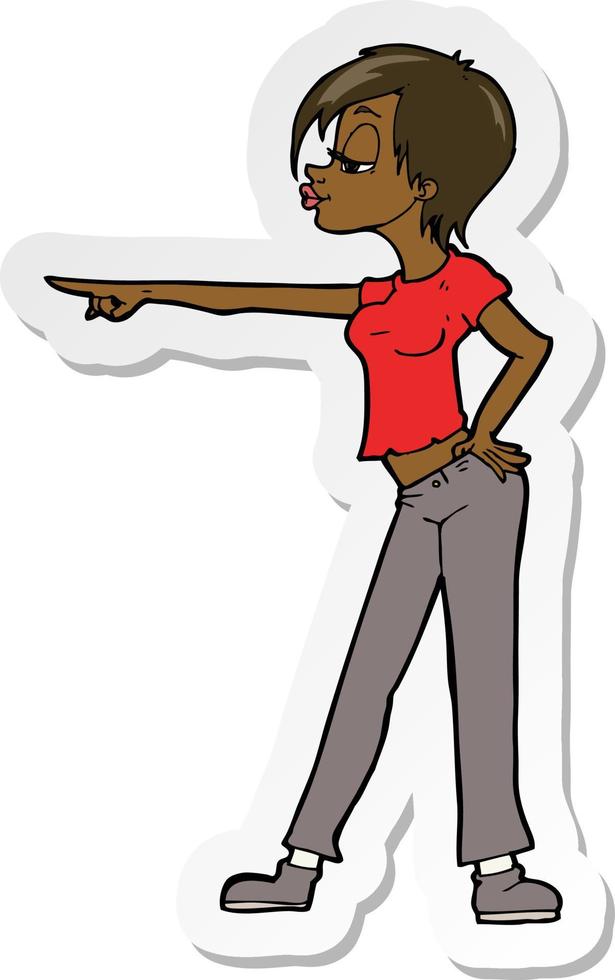 sticker of a cartoon hip woman pointing vector