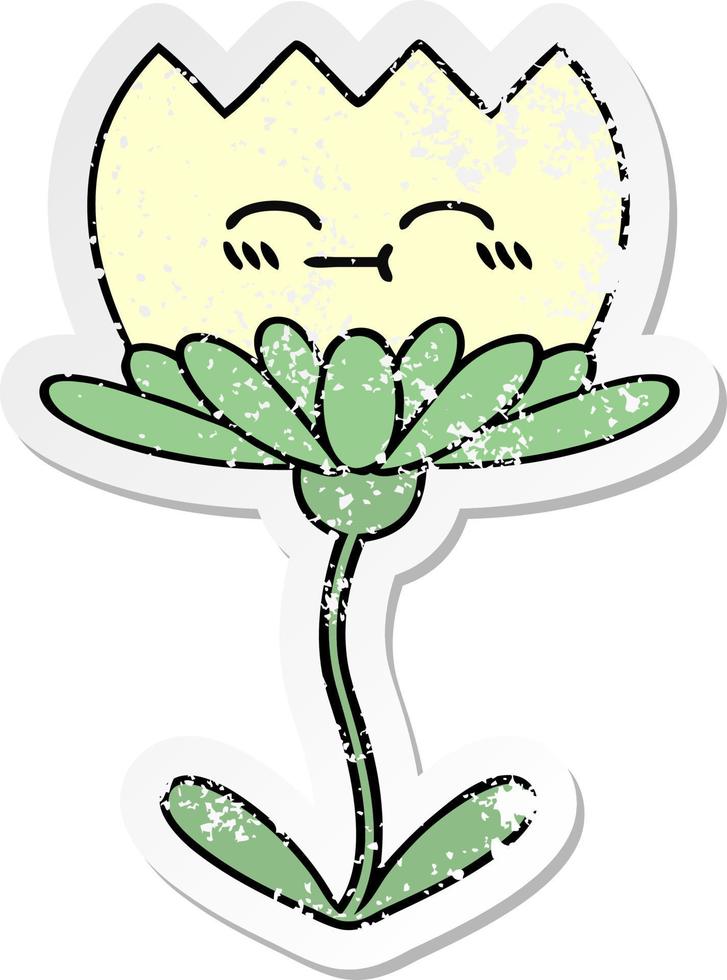 distressed sticker of a cute cartoon flower vector