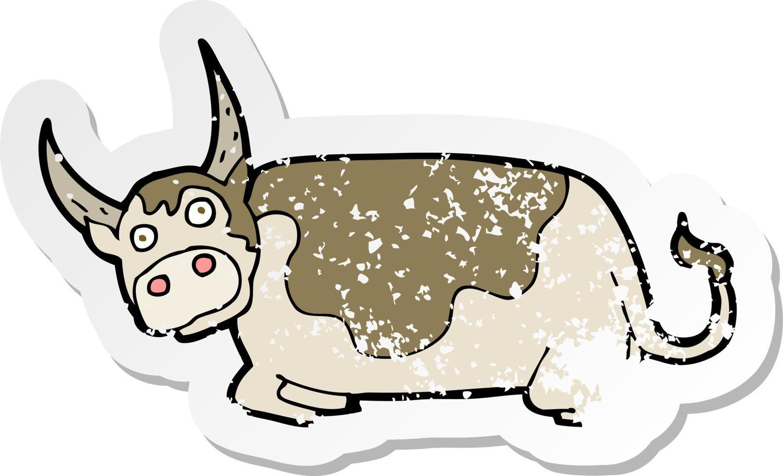 retro distressed sticker of a cartoon bull vector