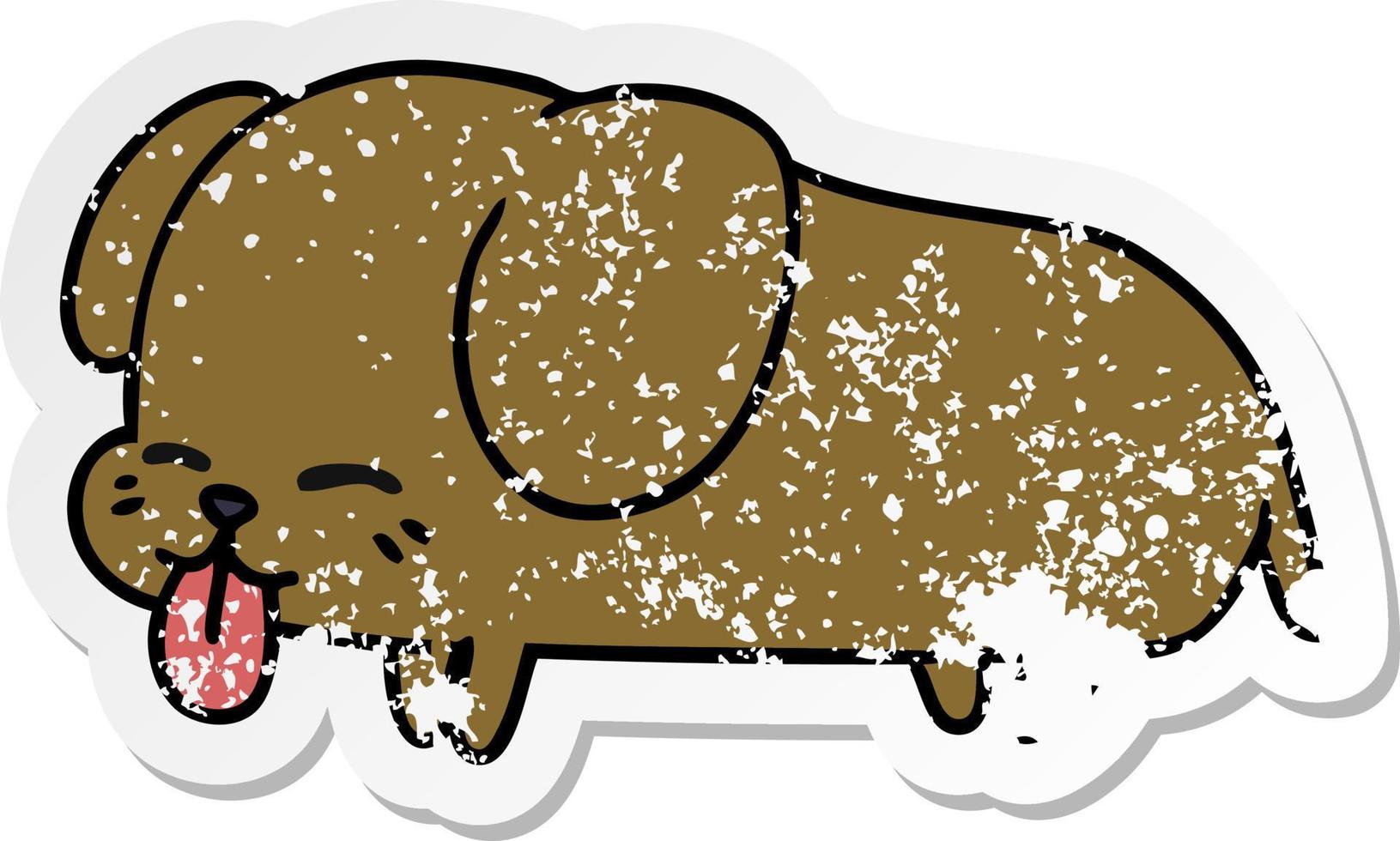 distressed sticker cartoon of cute kawaii dog vector