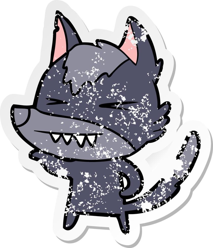 distressed sticker of a angry wolf cartoon vector