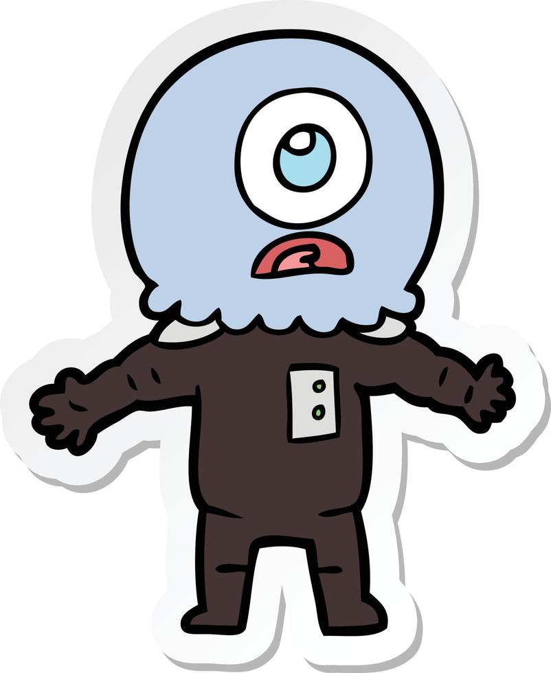 sticker of a cartoon cyclops alien spaceman vector