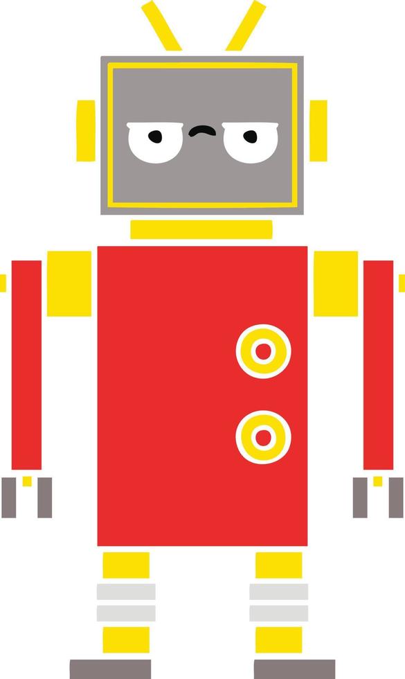 flat color retro cartoon annoyed robot vector