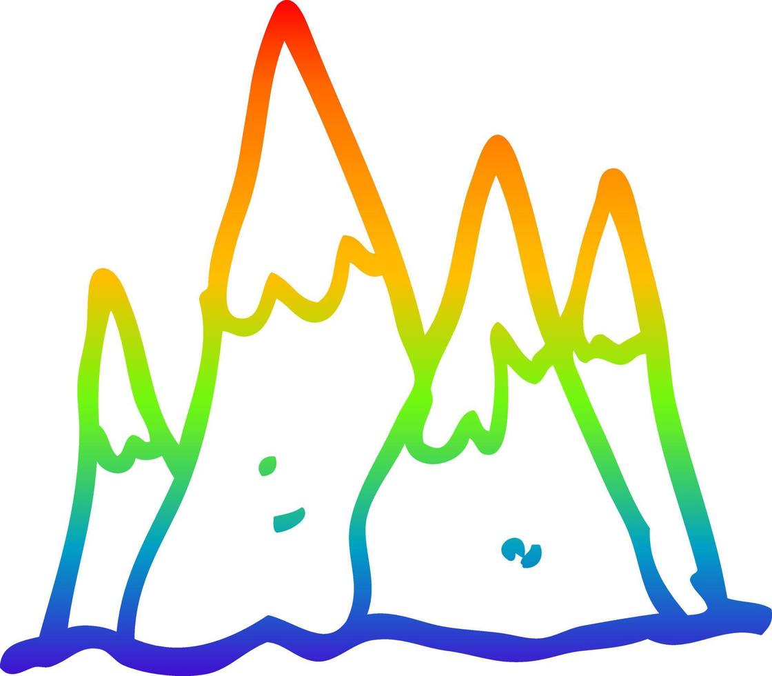 rainbow gradient line drawing cartoon tall mountains vector