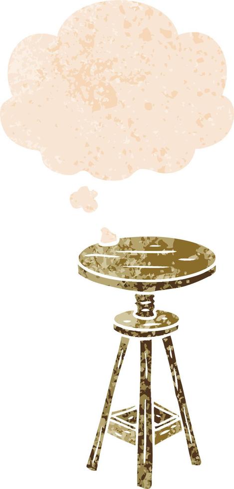 cartoon artist stool and thought bubble in retro textured style vector