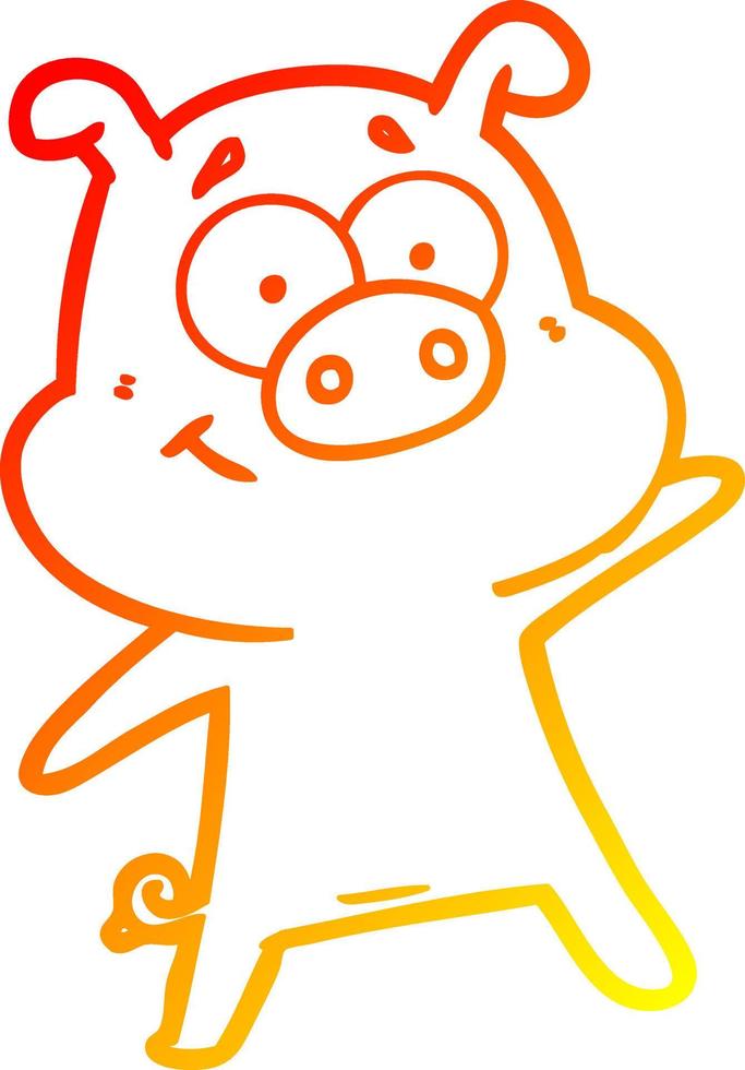 warm gradient line drawing happy cartoon pig vector