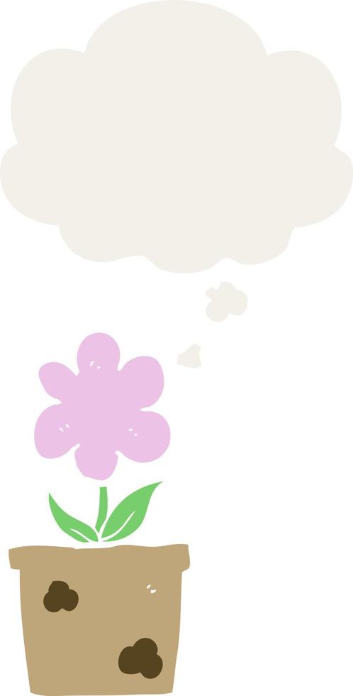 cute cartoon flower and thought bubble in retro style vector