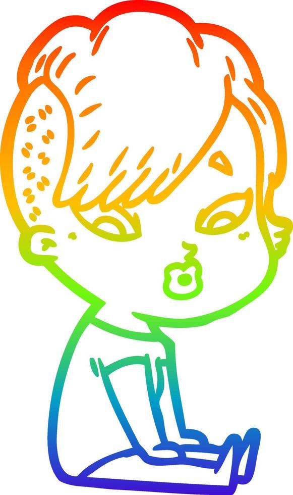 rainbow gradient line drawing cartoon surprised girl vector