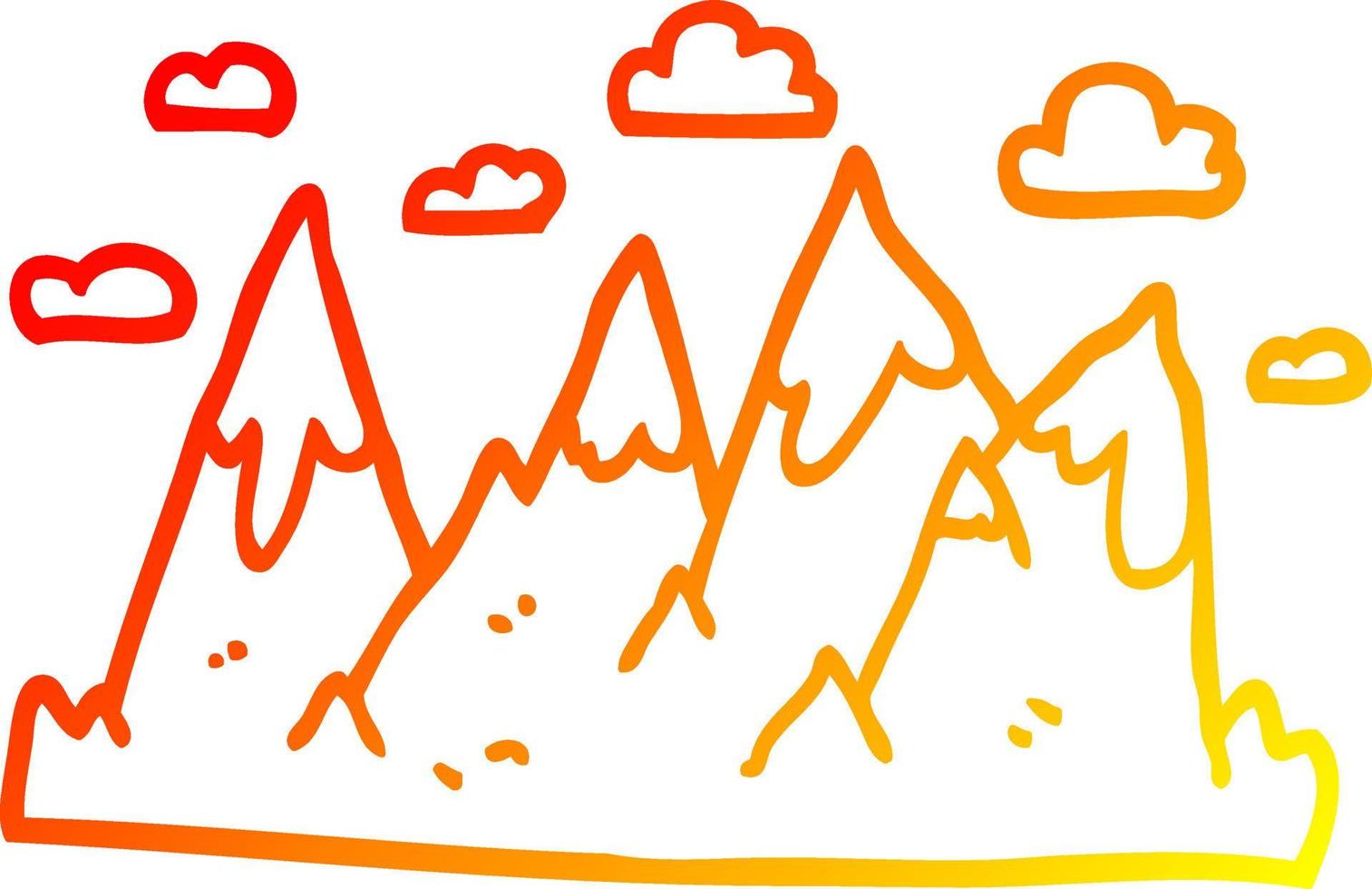 warm gradient line drawing cartoon mountain range vector