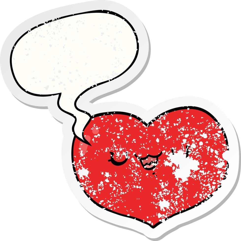 cartoon love heart and speech bubble distressed sticker vector