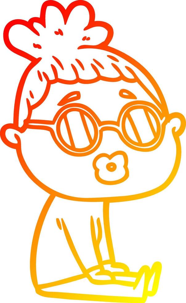 warm gradient line drawing cartoon sitting woman wearing spectacles vector
