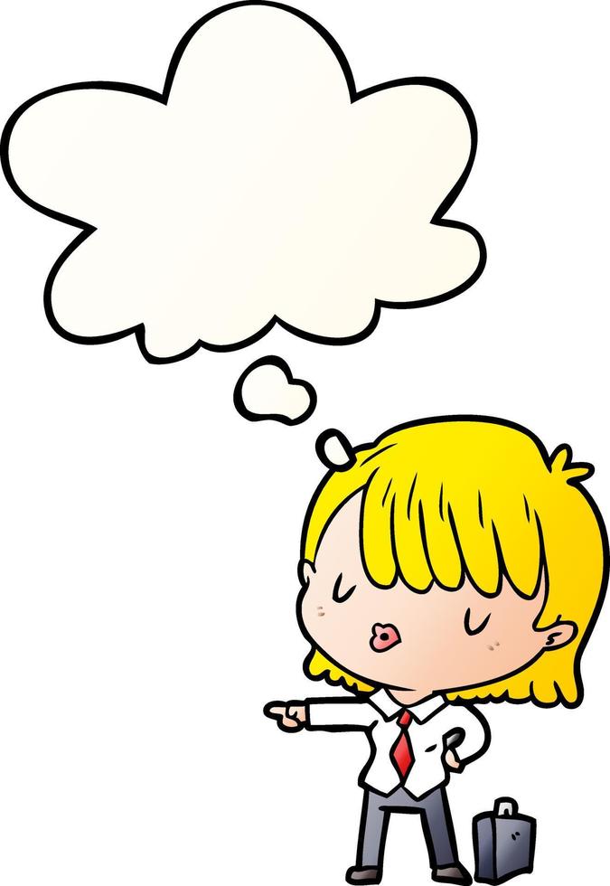 cartoon efficient businesswoman and thought bubble in smooth gradient style vector