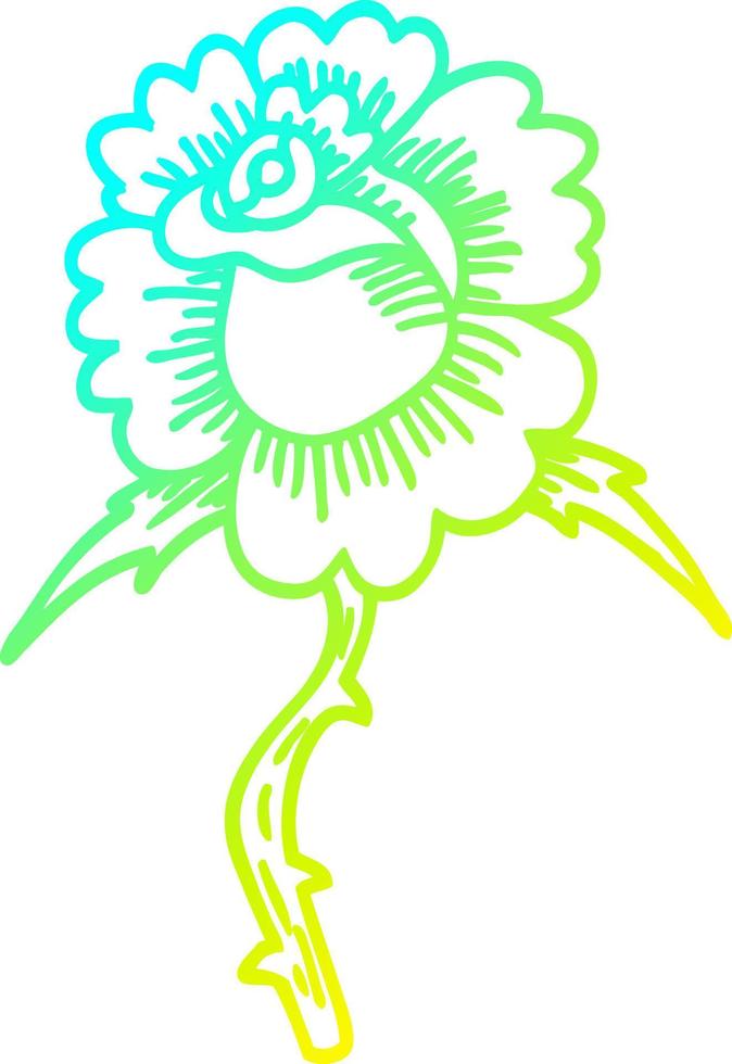 cold gradient line drawing cartoon rose tattoo symbol vector