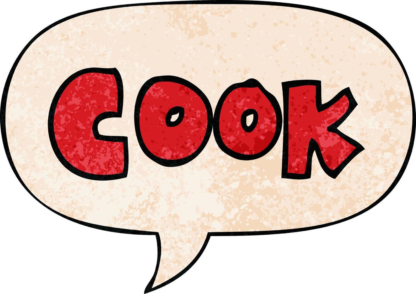 cartoon word cook and speech bubble in retro texture style vector