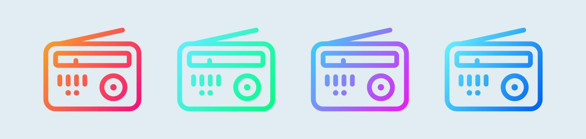 icono de línea de radio en colores degradados. Ilustración de vector de señales de difusión retro.