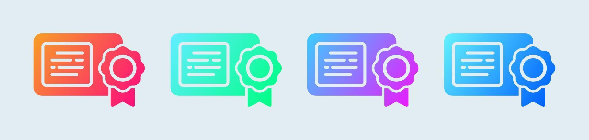 Certificate solid icon in gradient colors. Diploma signs vector illustration.