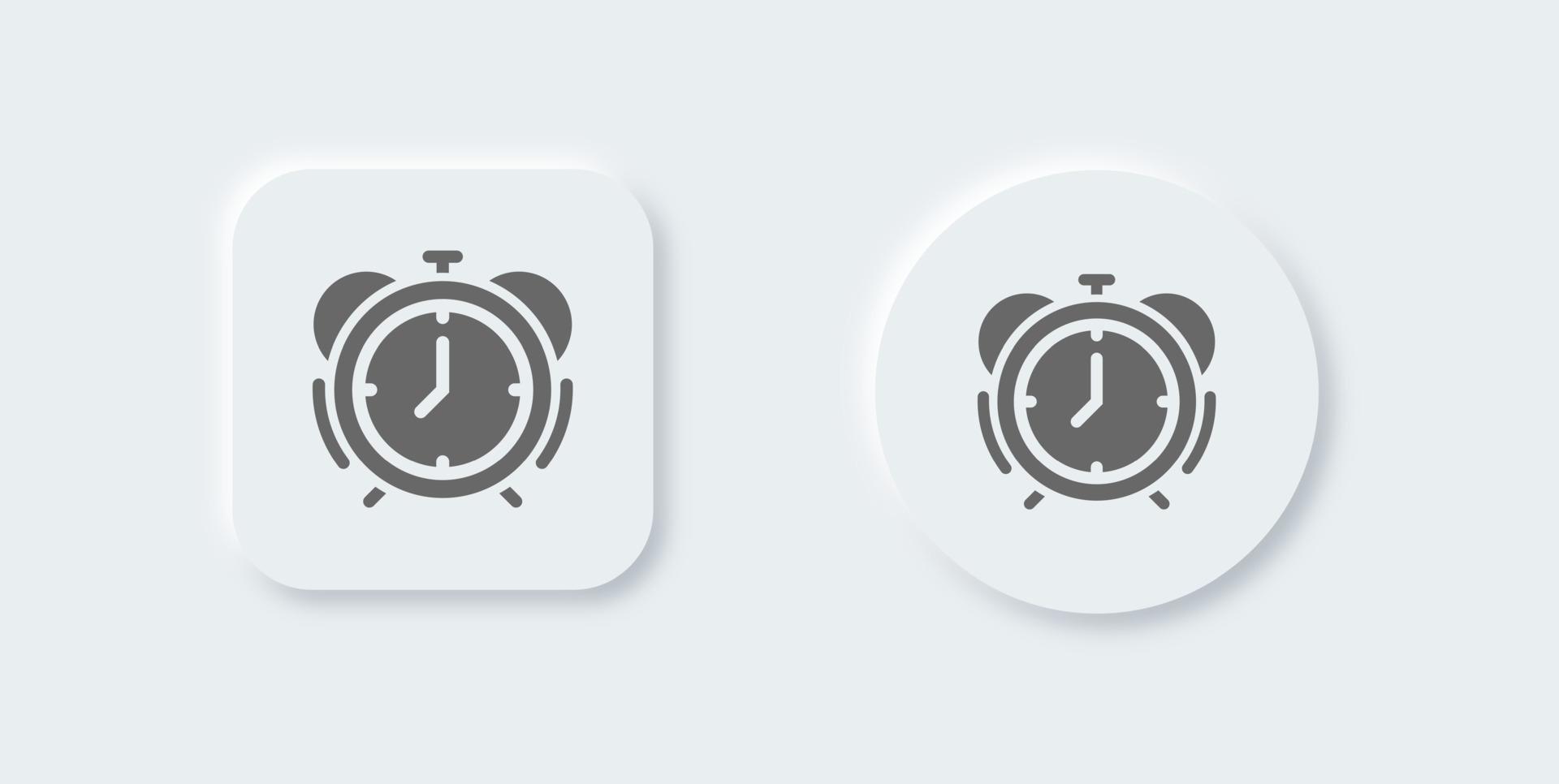 Alarm solid icon in neomorphic design style. Timer signs vector illustration.