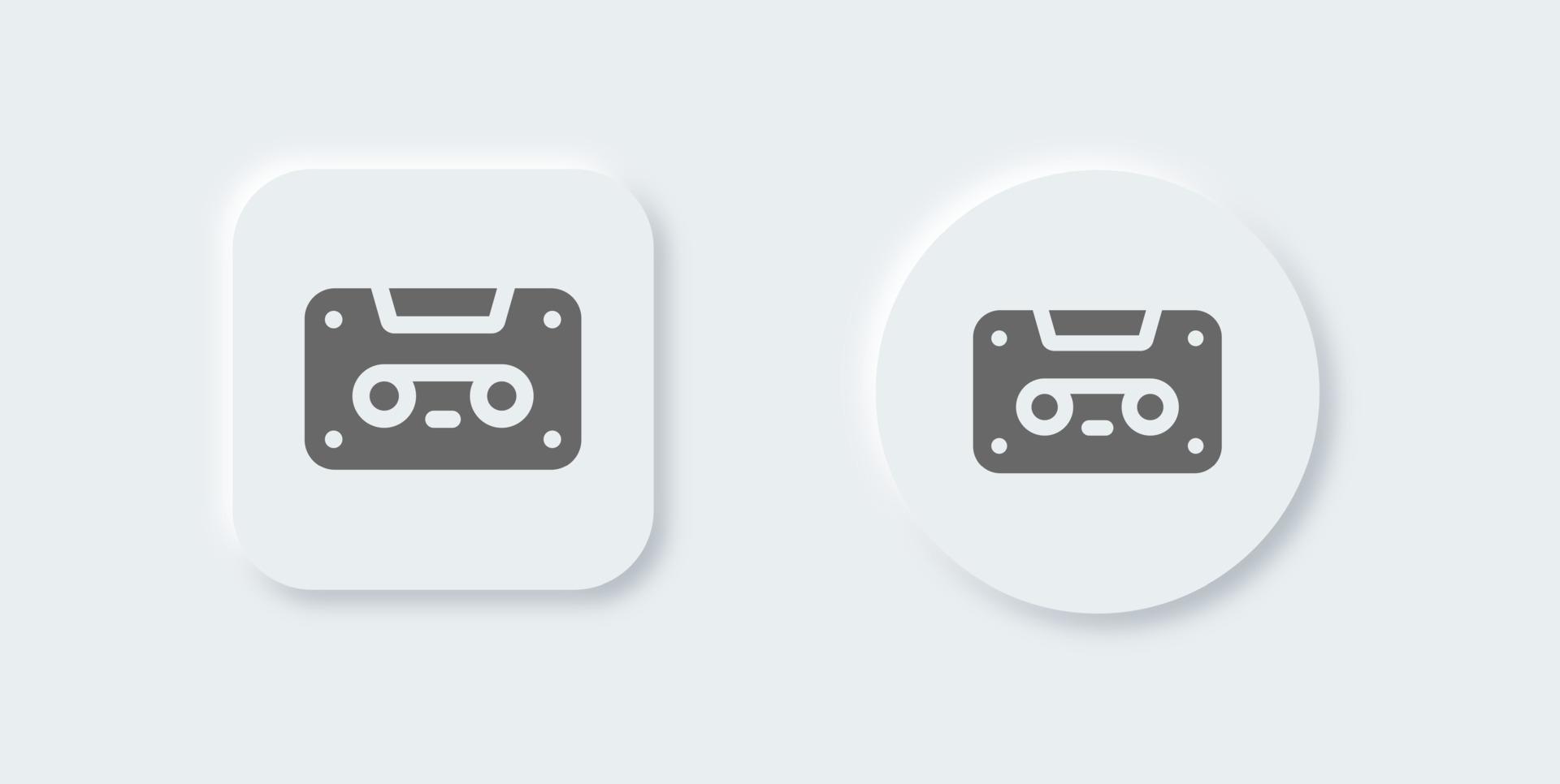 Cassette solid icon in neomorphic design style. Mixtape signs vector illustration.