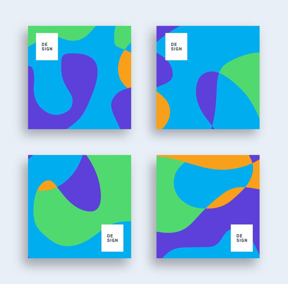 Abstract fluid colorful background set. Square post template collection. vector