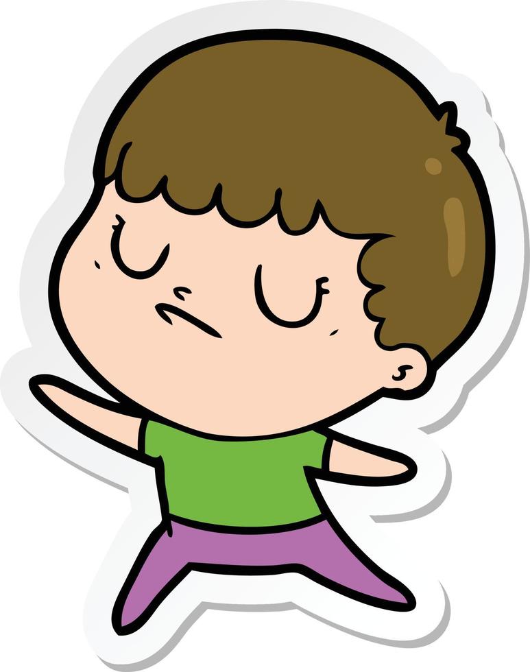 sticker of a cartoon grumpy boy vector